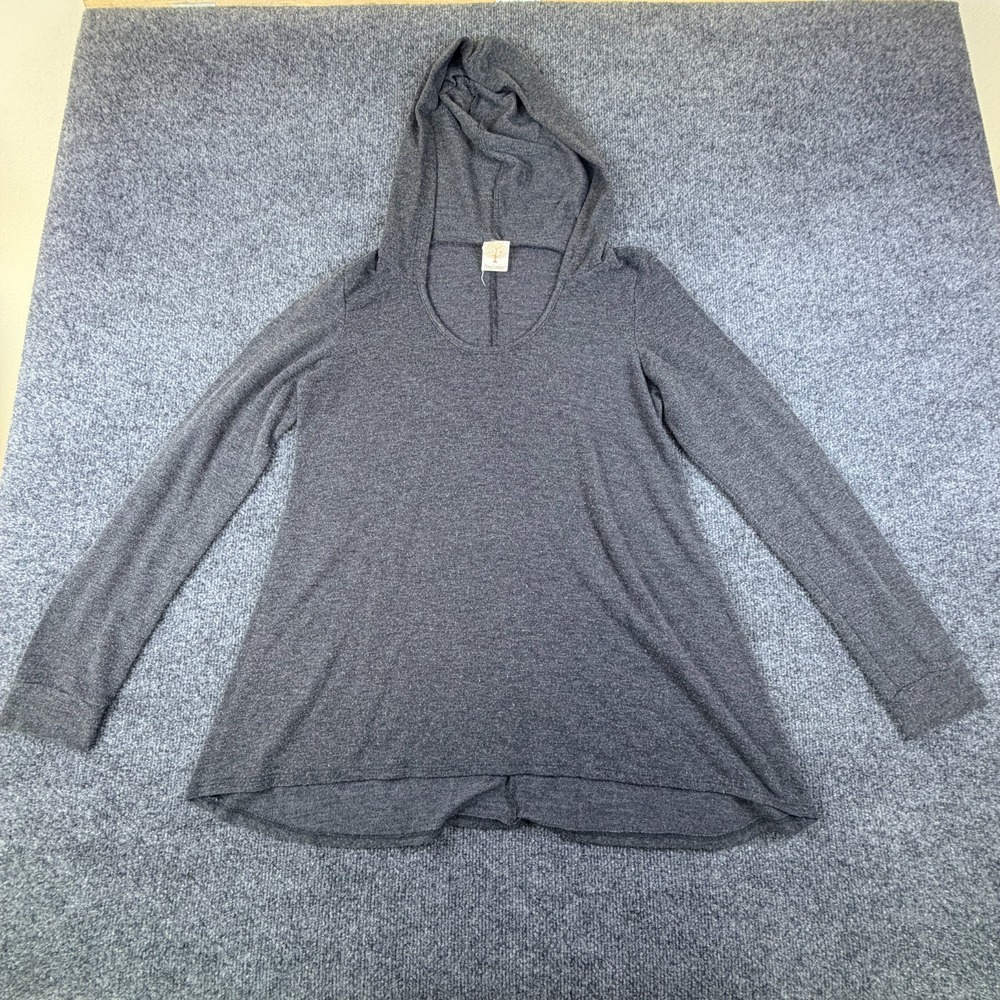 Freeloader Tunic Hooded Top Womens Medium Heather Charcoal Gray Rayon Scoop Neck